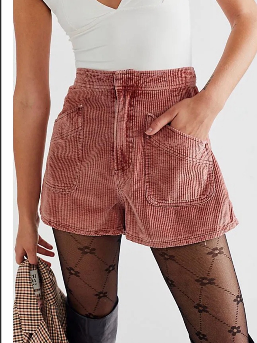 We The Free Dusty Rose Corduroy High Waist Shorts